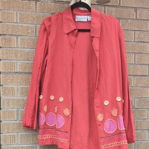 Orange Button-Up Jacket with Embroidered Details